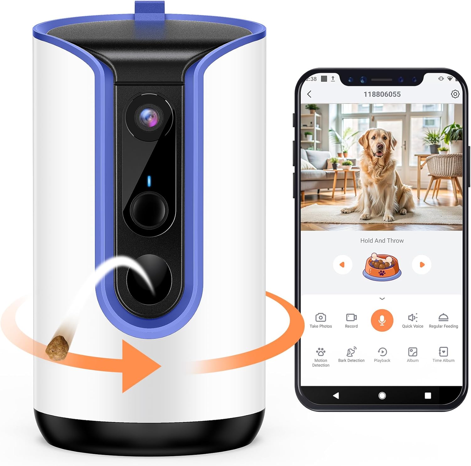 Pet camera with treat throwing